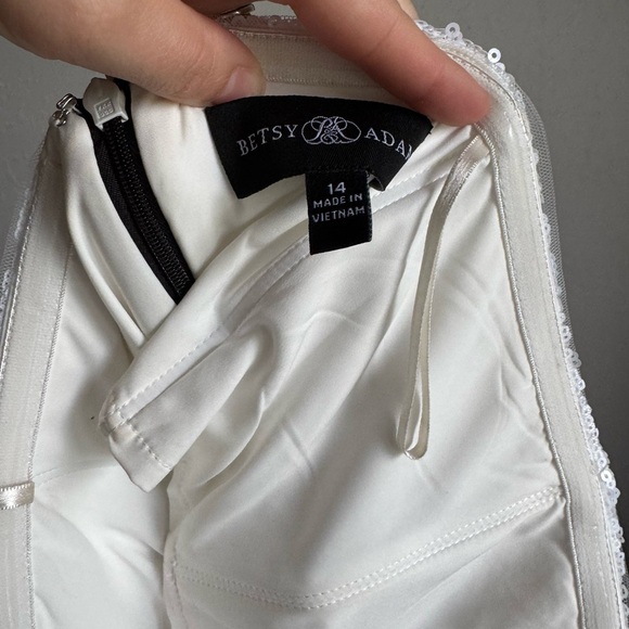 Betsy & Adam Black White Sequin Rosette Bodice Colorblock Sheath Dress Womens 14 - Picture 7 of 7